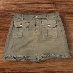 7 For All Mankind Olive Green Mini‎ Skirt Frayed Hem Utility Pockets 29
